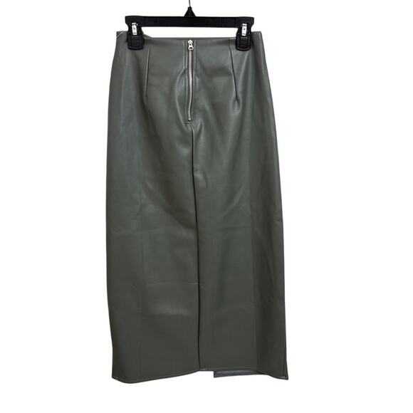 Kirious Faux Leather High Rise Zip Back Festive Olive Green Midi Skirt XS NWT - Picture 3 of 5